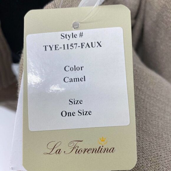 La Fiorentina Ruana Poncho With Faux Trim Collar Camel NWT - Picture 6 of 9